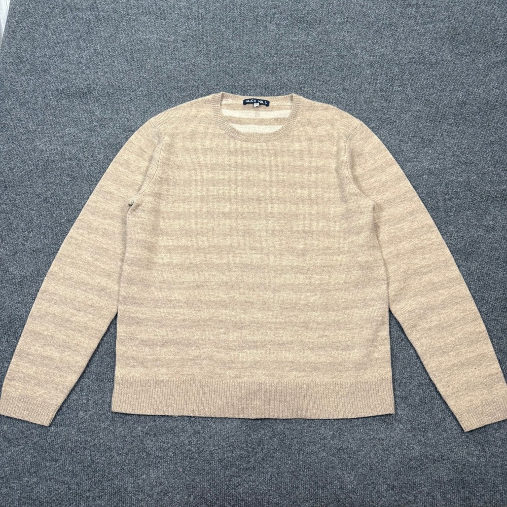 Alex Mill Mens Merino Wool Striped Crewneck Sweater Tan Beige Size M